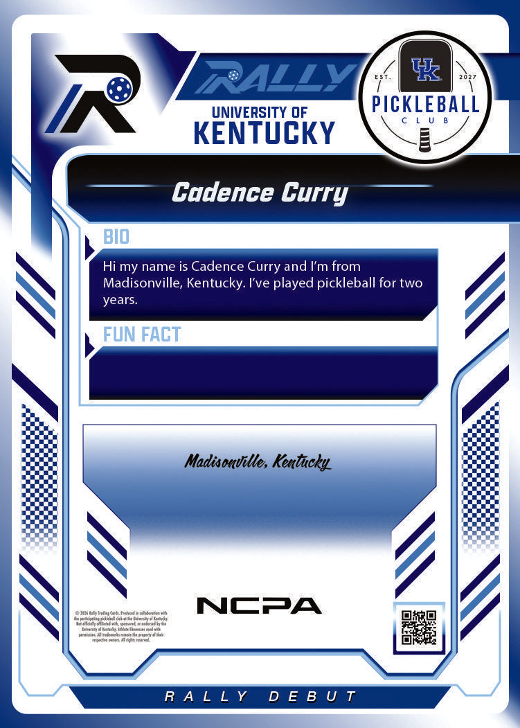 Cadence Curry trading card, back