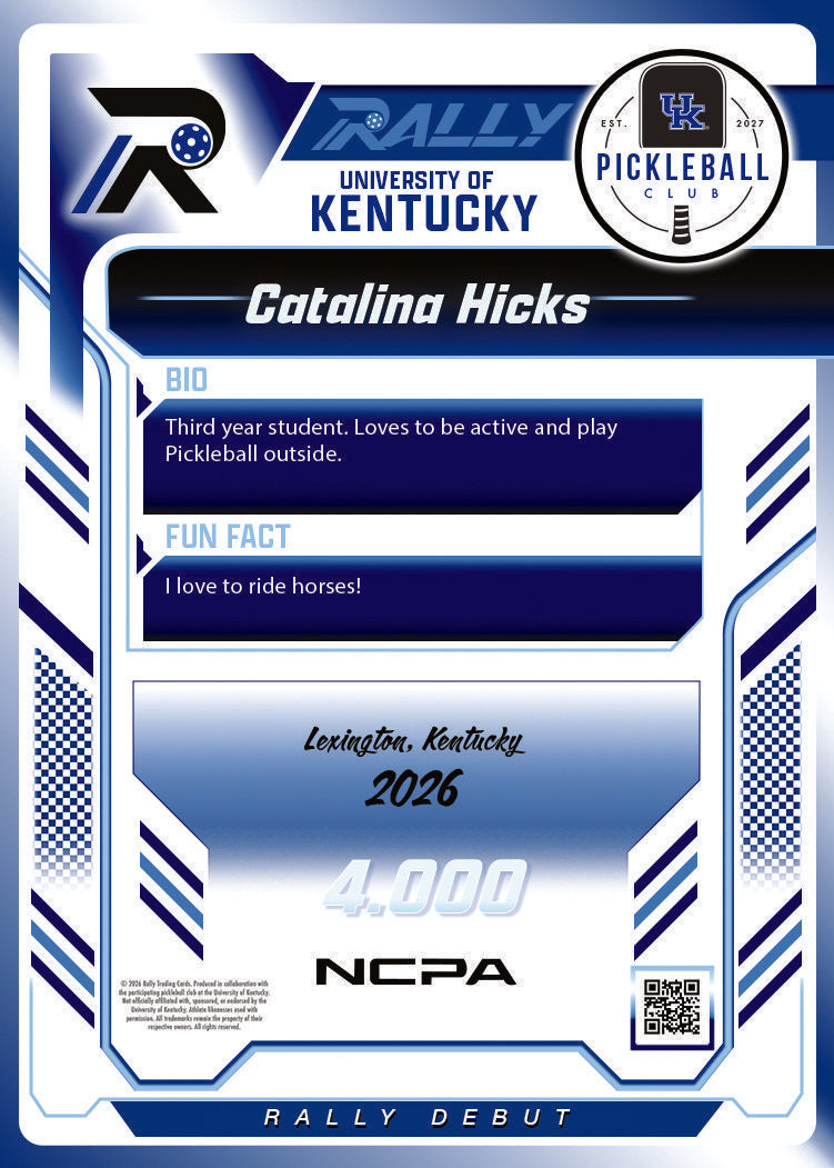 Catalina Hicks trading card, back