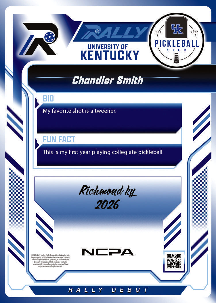 Chandler Smith trading card, back