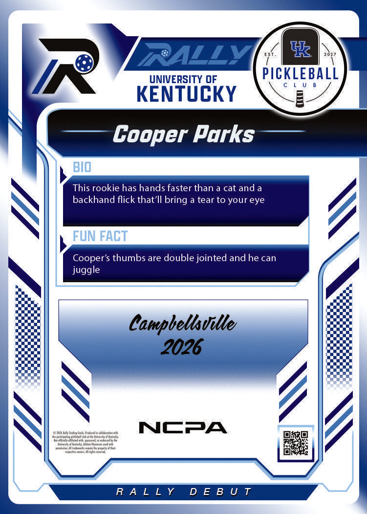 Cooper Parks trading card, back