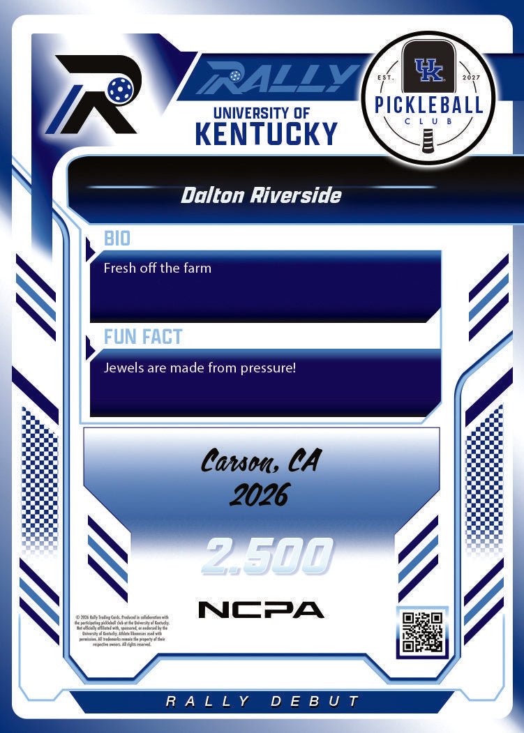 Dalton Riverside trading card, back