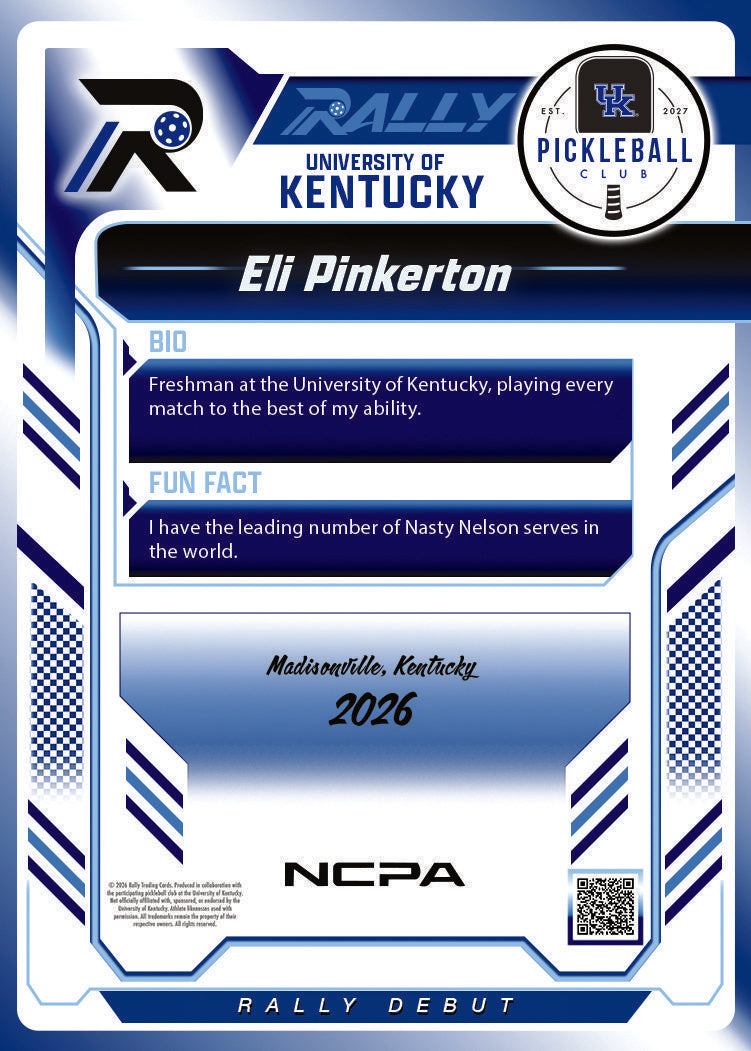 Eli Pinkerton trading card, back