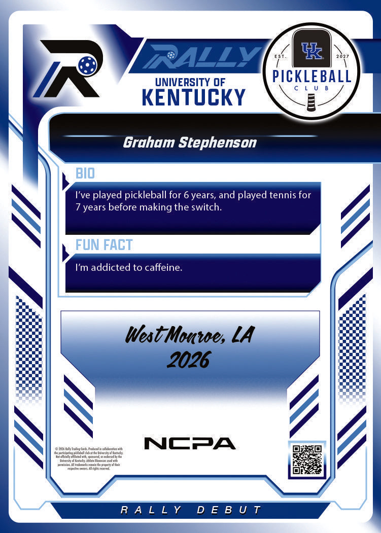Graham Stephenson trading card, back