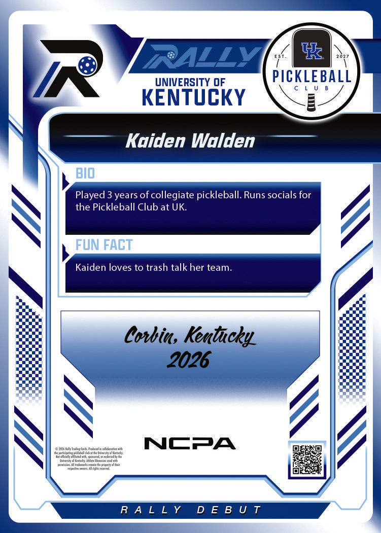 Kaiden Walden trading card, back