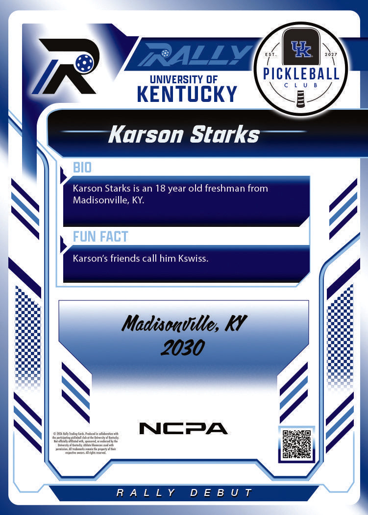 Karson Starks trading card, back