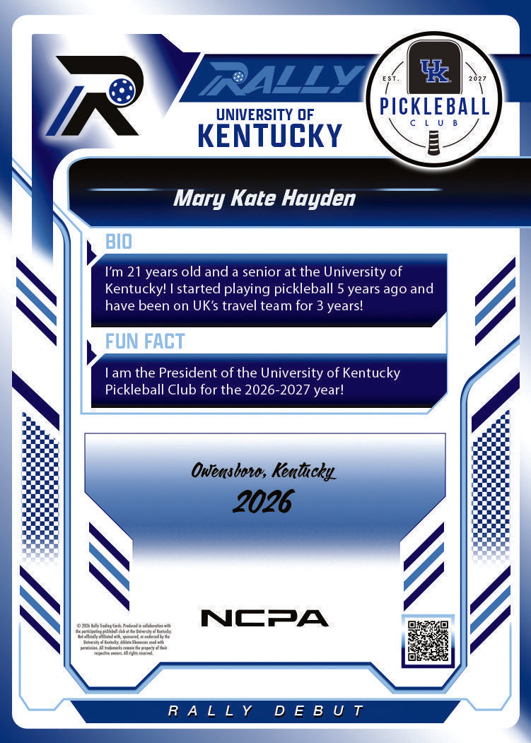 Mary Kate Hayden trading card, back