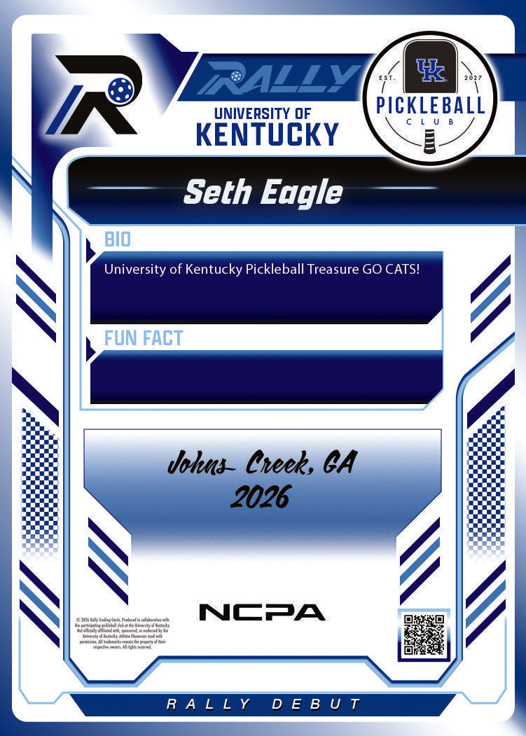 Seth Eagle trading card, back