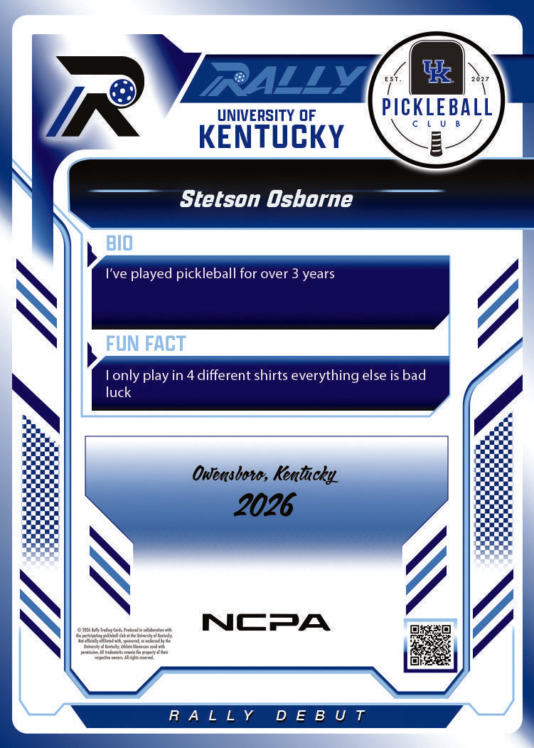 Stetson Osborne trading card, back